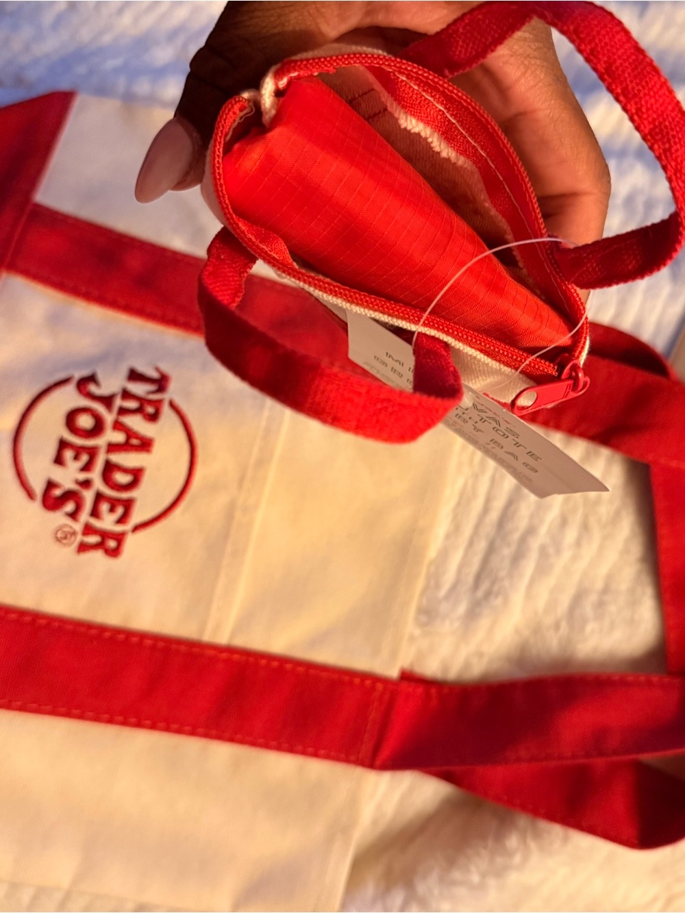Trader Joe's Red & Cream Canvas Tote Bag with Mini Tote - Picture 5 of 6